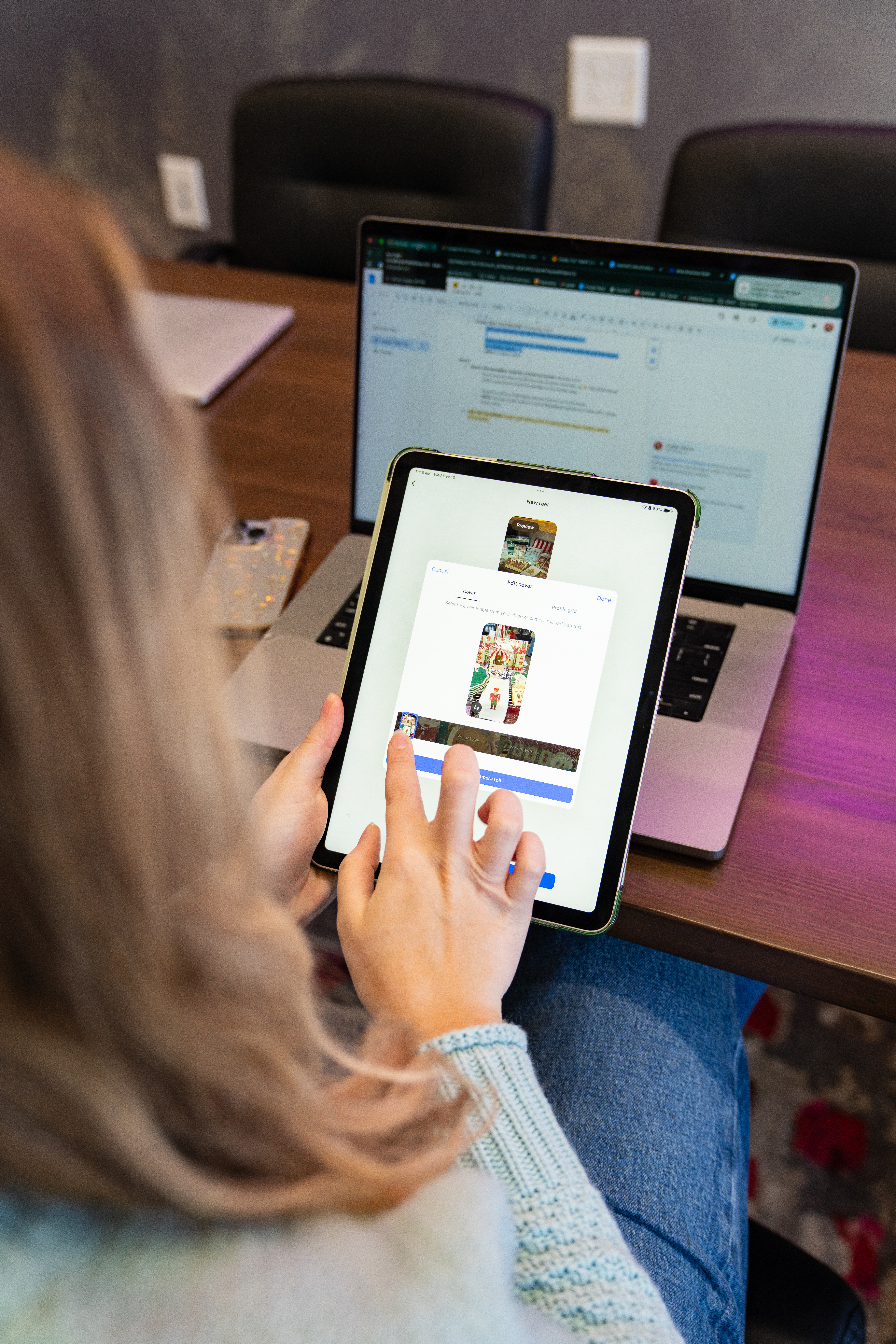 social media marketer working on a social post